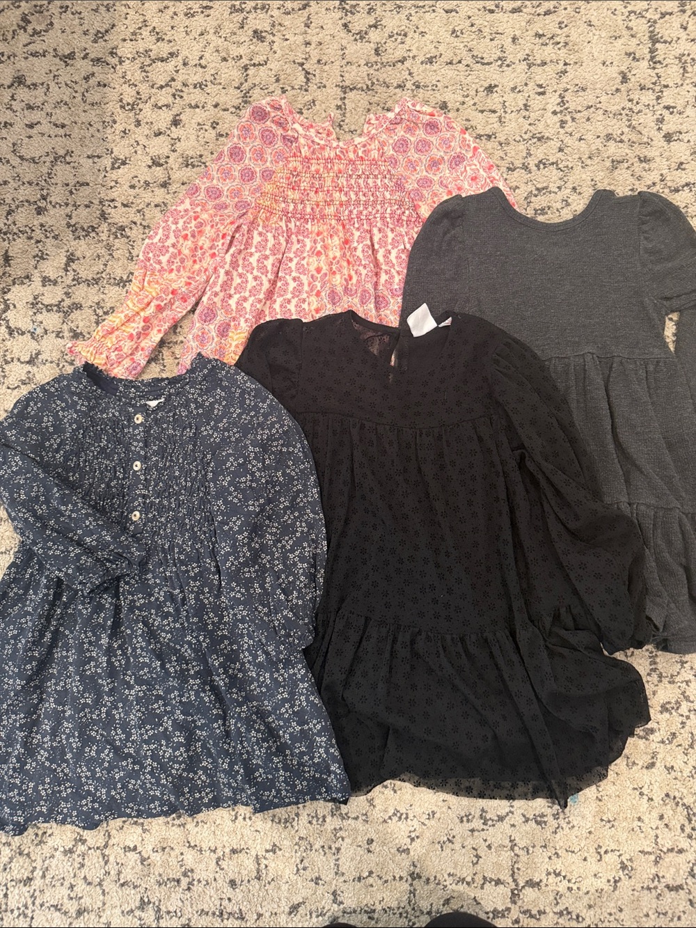 Girls' Mixed Long Sleeve Dresses - Navy, Black, Charcoal, Pink, Multi